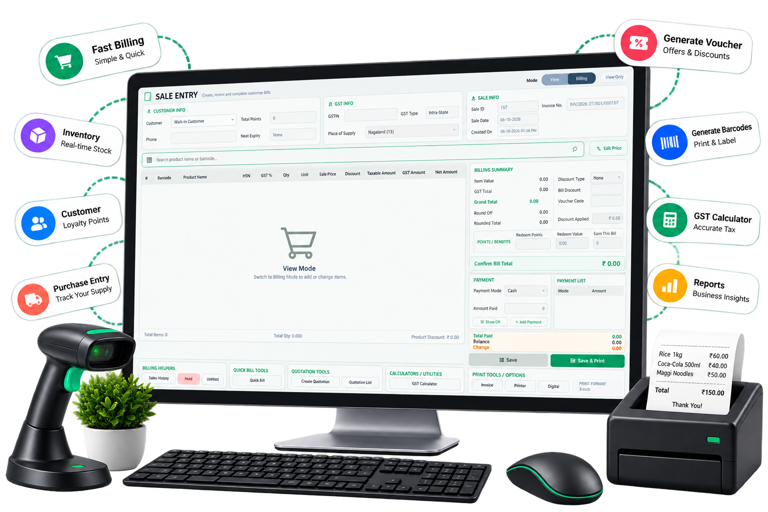 Real ClickRetail POS Sale Entry interface shown on a desktop workstation with billing tools